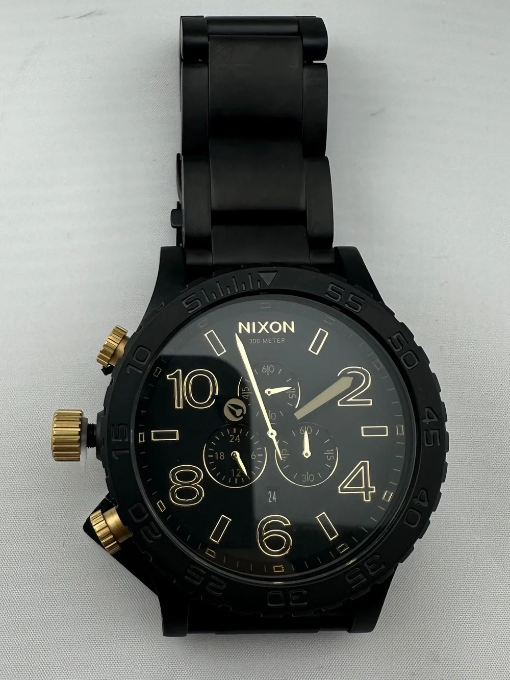 New Nixon Black & Gold Stainless Steel Chronograph Watch